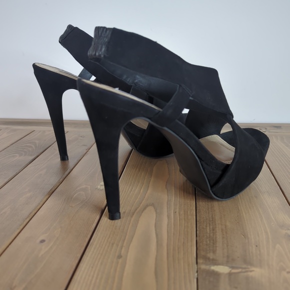 Diane Von Furstenberg Black Suede Open Toe Strappy Sling Back Heels - Picture 7 of 13